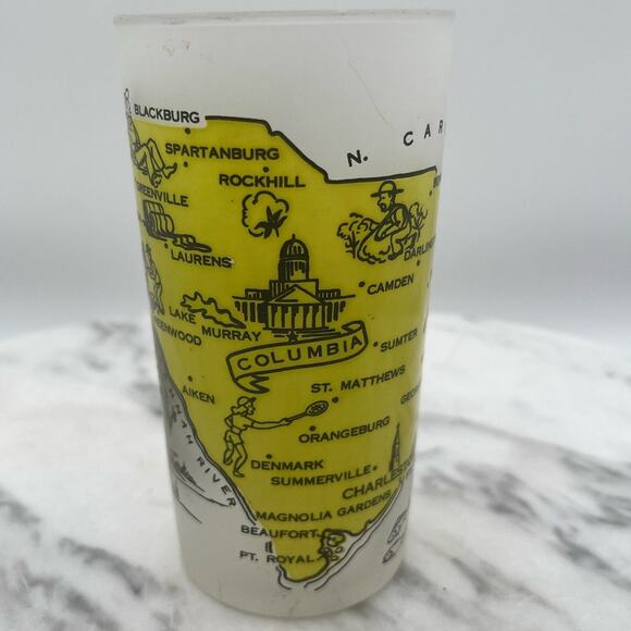 South Carolina Hazel Atlas State Souvenir Frosted Tumbler Glass Map Vintage - Picture 3 of 9